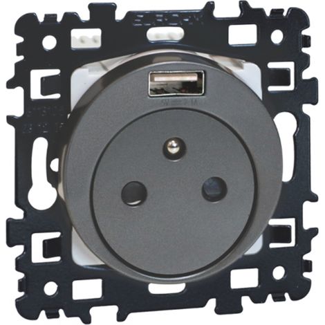 Prise 2P+T 16A + USB 2,1 A type A affleurante NF - SQUARE Anthracite - Eur'Ohm