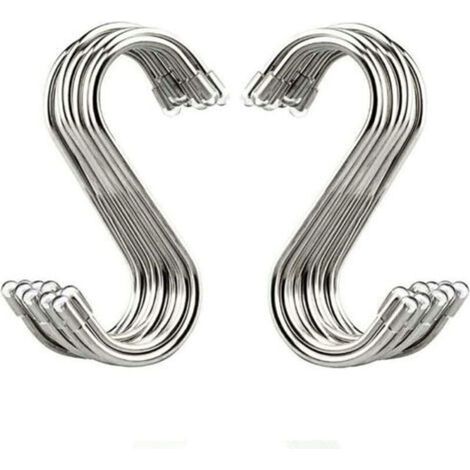 Set of 20 S-shaped hooks, 3.5 inches, made of stainless steel for kitchen, workshop, bathroom, garden. (1/4)