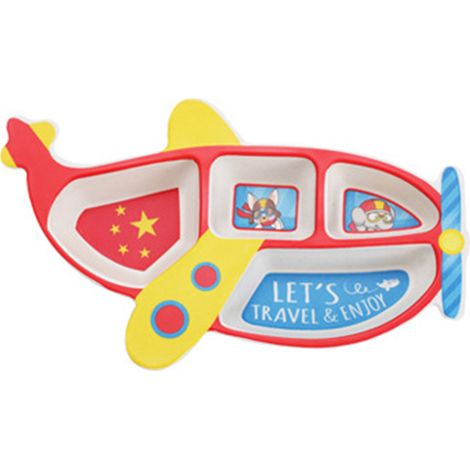 3-teiliges Kindergeschirr-Set aus Bambusfaser, unterteilte Schüsseln, Teller, Löffel, Gabel, Kleinkindbesteck, zum Selbstfüttern, Rot (1/5)