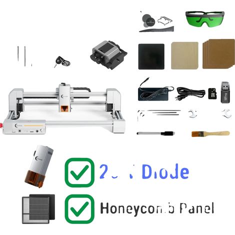 Graveur Laser, Zone de Gravure de 300 x 300 mm, Connectivité USB et Wi-Fi, Argent 20W et Table, UE-a (1/2)