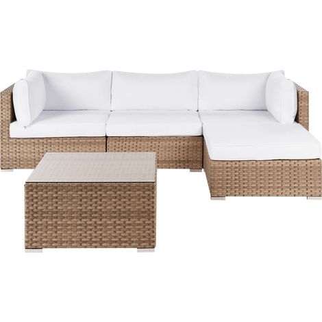 Garden Corner Sofa with Table 4 Seater SANO Left Hand Modular PE Rattan Natural