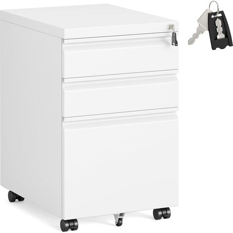 SONGMICS Mobile per Documenti a 3 Cassetti, Cassettiera da Ufficio in Metallo, Acciaio, 3 Cassetti con Serratura, Supporto con Ruote per Stampante, 39 x 50 x 62 cm, Bianco Opaco OFC033W101 (1/5)