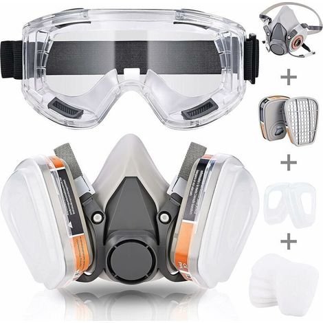 RHG Masque de Protection Respiratoire Réutilisable, Anti gaz, Anti poussière avec Filtres Lunette pour Peinture, Poussière, Particules, Polissage, Ponçage, Soudage, Bricolage Protection de Travail