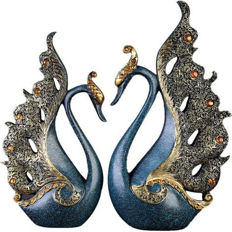 Ornements De Paon, Sculpture De Paon De Bureau en Résine Naturelle 2PCS pour Armoire à Vin Meuble TV Maison(Un) (1/5)