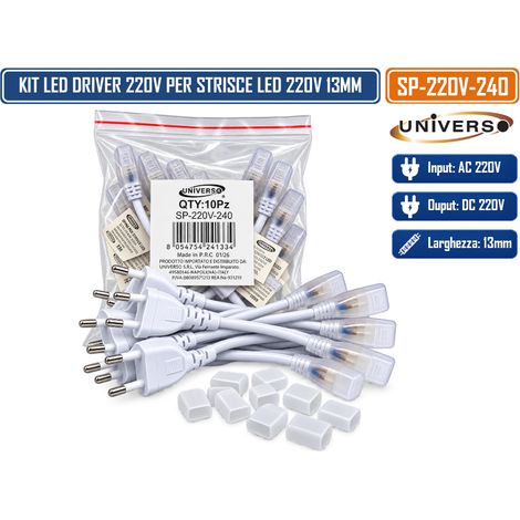 KIT 10 PEZZI DRIVER CON SPINA AC 220V PER STRISCE LED 220V 13 MM – SP-220V-240 (1/5)