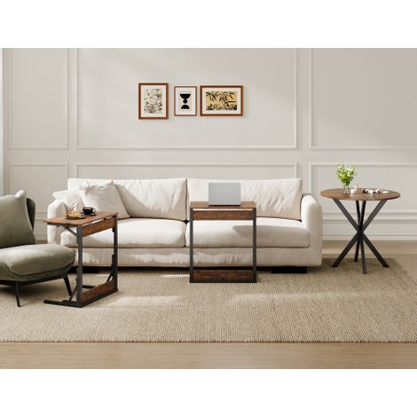 Table d'appoint pliable en forme de C avec structure métallique et pieds réglables – Table d'appoint / Table basse pour salon, chambre ou bureau – Utilisable comme plateau TV (1/5)