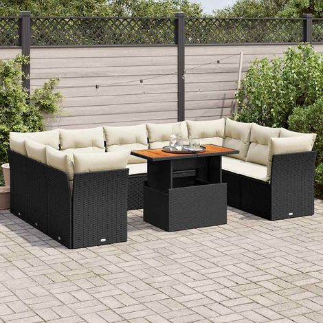 Set de sofás de jardín y cojines 10 pzas ratán sintético negro vidaXL (1/5)