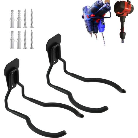 Lot de 2 crochets pour outils électriques, crochets muraux de garage, support de désherbeur, crochet utilitaire pour organiseurs d'outils de garage et rangement