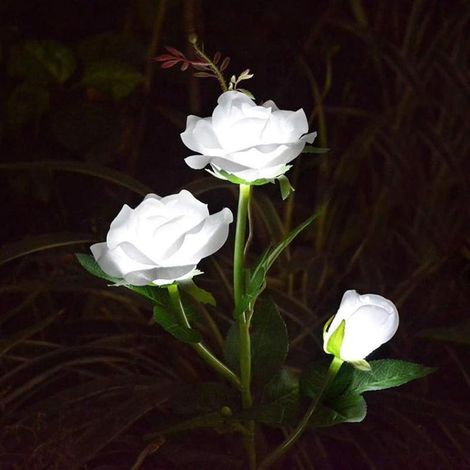 Lumiere Solaire Exterieur,Lampe Solaire De Jardin,Lumières De Fleurs,Lampe De Paysage De Jardin Imperméable,Simulation Solaire à LED Fleur De La Fleur Rose,Lampe De Pelouse Extérieure (Blanc 1pièces) (1/5)