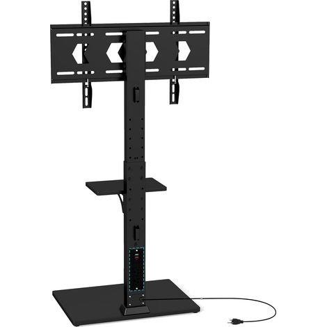 GOPLUS Support de Sol TV avec Blocs Multiprises Réglable en Hauteur 108-132 CM avec Étagère pour Téléviseurs 32-70 Pouces jusqu'à 50 kg, Étagère TV Inclinable Universelle pour Salon (1/5)