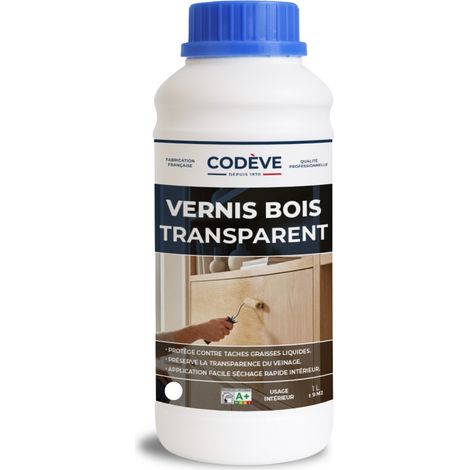 Codève Bois – Vernis incolore pour bois dur – Aspect satiné – 1 L – Protège des rayures et de l'eau – Application en 2 à 3 passes