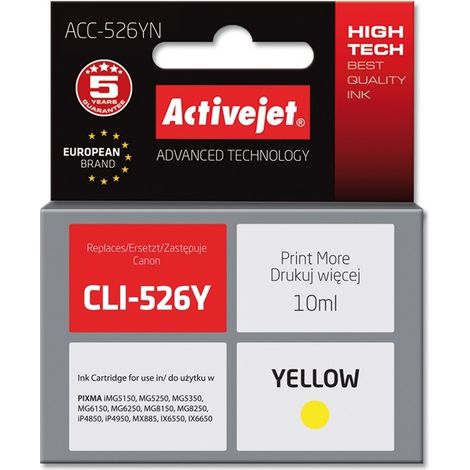 Cartouche d'encre Activejet ACC-526YN (remplace Canon CLI-526Y Supreme 10 ml jaune) (1/2)