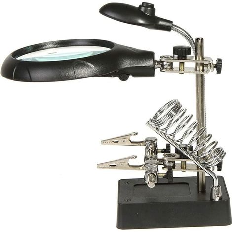 Lente d'ingrandimento FOREHILL 2,5X 7,5X 10X su supporto con luci LED, tipo lampada da scrivania, supporto ausiliario e morsetti di supporto e morsetti a coccodrillo (1/5)