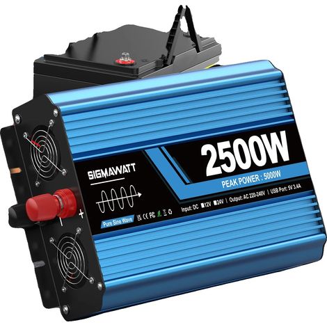 Wechselrichter, reine Sinuswelle, Fernbedienung, 12 V 2500 W (5000 W Spitzenleistung) (1/2)