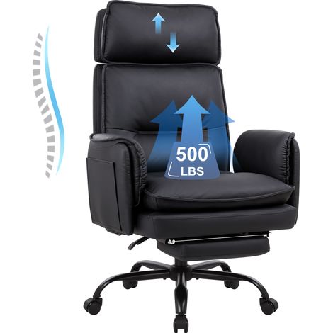 IWMH Office Chair, PU Leather Executive Chair with Headrest and Footrest, Ergonomic Swivel Chair, Height-Adjustable Sofa with Casters - Black (1/5)