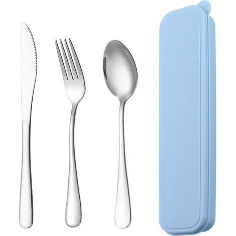 Ensemble de 3 boîtes de rangement pour couverts, QttvbTna, acier inoxydable, portables, argent/bleu (1/5)