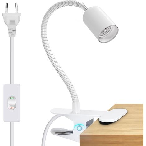 1 lampe à pince e27, col de cygne 35cm, câble 220cm, interrupteur, métal, pour lit, bureau, maquillage (1/5)