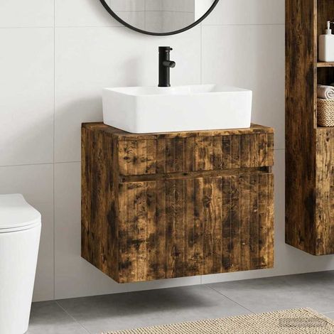 vidaXL Juego de muebles de baño Roble Ahumado Madera de ingeniería (1/5)
