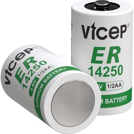 Lot de 2 Piles Lithium ER14250 1/2AA 3,6V Li-SOCL₂ LS14250 1200mAh compatibles avec les systèmes de sécurité domestique, les détecteurs de mouvements, non rechargeables (1/5)