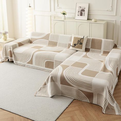 Corner Sofa Cover, 2 Pieces, 180 x 300cm + 180 x 300cm, Khaki  Chenille, Non-Slip and Stain-Resistant Corner Sofa Cover, Soft, Sofa Cover for Modular Sofa L (1/5)