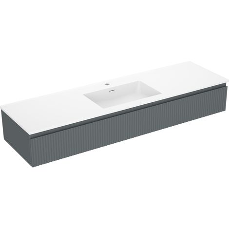 Mexen Rivel 160 cm Badezimmer-Schrank mit Otis-Waschbecken, 1 Schublade, geriffelt, Graphit Matt/Weiß Matt - 91A20-16023-1-BF66 (1/5)