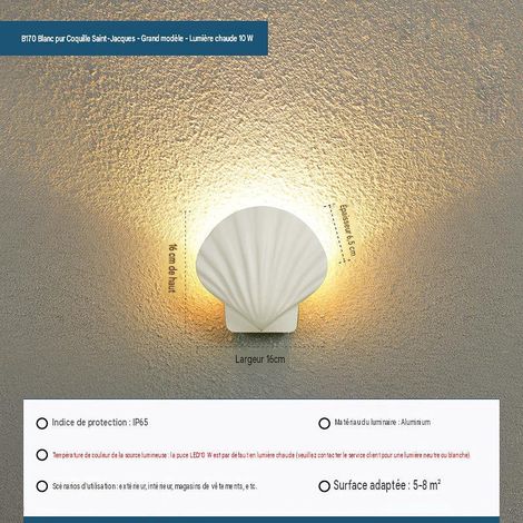 Applique murale coquillage LED 10W 160mm Couleur Blanc Lumière chaude IP65 85-265V (1/5)