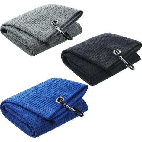 Pieces Tri-fold Golf Towel Microfiber Fabric Golf Towels Waffle Pattern Towels for Golf Bags with Clip Towel Divot Cleaning Tool for Golf Lover Men Women and Children (1/5)