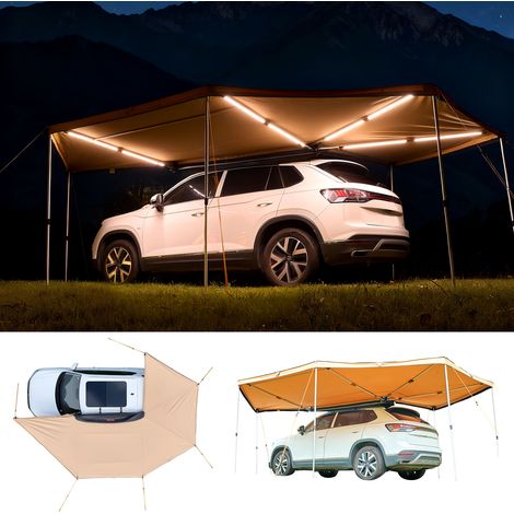 VEVOR Markise Auto, 5,7x3,87x2,1 m, 270°-Markise mit integrierten LED-Leuchten, Sonnensegel, UV50+, freistehende Allwetter-Automarkise, Sonnenunterkunft für SUV & LKW, ideal für Camping (1/5)