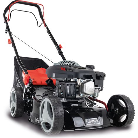 Scheppach Tondeuse à gazon thermique MS150-42 - Tondeuse autotractée 2,6 kW/3,7 CV - Largeur de coupe 42 cm - Raccord de nettoyage - Panier de 45 l - Hauteur réglable sur 7 niveaux - Huile incluse