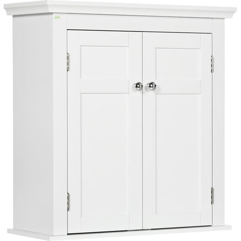 Armoire de salle de bain murale avec étagères réglables et portes à fermeture magnétique, 58 x 24 x 60 cm, blanche (1/5)