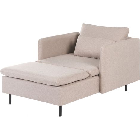 Chaise longue moderna in tessuto, imbottita con cuscini beige Egeirs