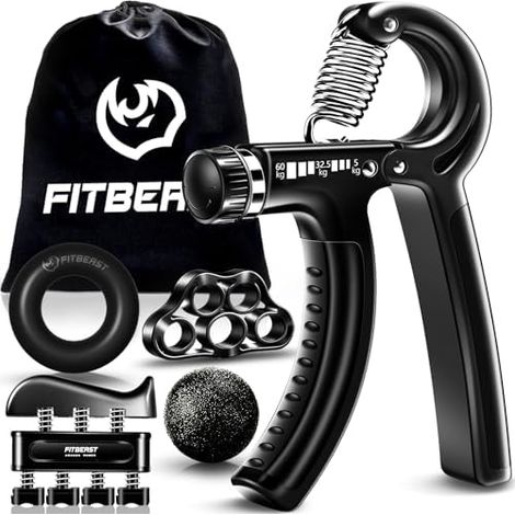 Hand Grip Musculation Avant Bras - Pack de 5, Poignet Ajustable, Main, Étireur Doigts, Anneau d'exercice et Balle Anti-Stress Noir (1/5)