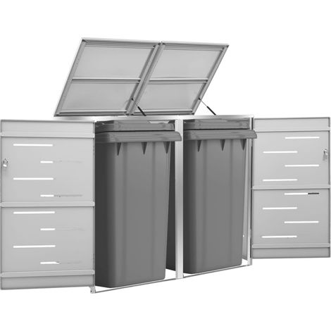 Abri pour deux poubelles, Cache-poubelle, Hangar à Poubelles 138x77,5x115,5 cm Inox LKOWF39663 (1/5)