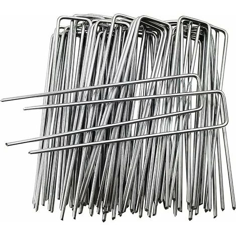 Lot de 50 piquets en U, acier galvanisé, 150x30mm, pointes effilées, pour fixation bâche et tissu (1/5)