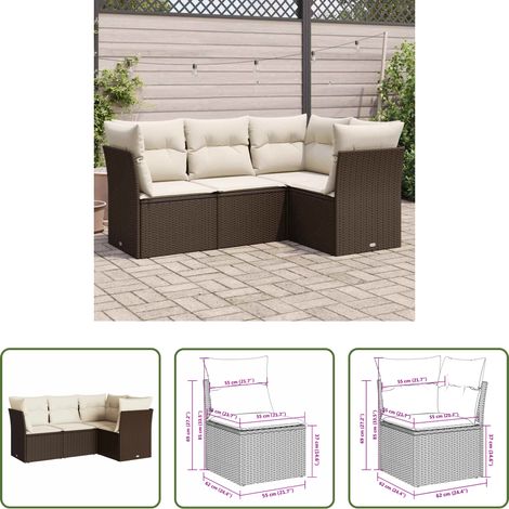 Rattan -  4-tlg. Garten-Sofagarnitur mit Kissen Braun Poly Rattan (1/5)