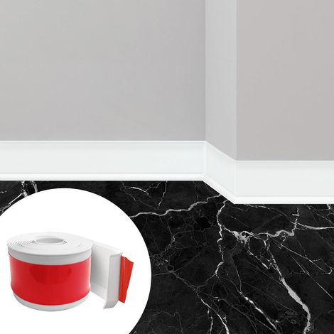 Plinthe souple autocollante en PVC, blanc, Socle autocollant 10 cm x 3,0 m, plinthes autocollantes pour finition de cuisine, bande de revêtement flexible pour cuisine, salle de bain et salon (1/5)