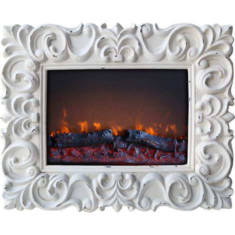 Camino Elettrico da Parete Effetto Fiamma 1800W Chic Bianco (1/3)
