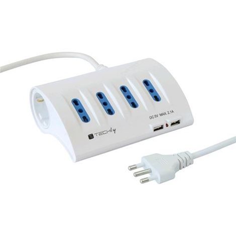 Techly Multipresa da Tavolo 4 prese Italiane Bipasso 2 Schuko e 2 USB Bianca (1/5)