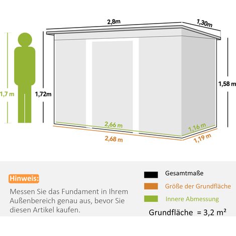 Abri de jardin métallique 6,3 m³ (280 x 130 x 172 cm), abri à outils avec toit pentu et porte coulissante, résistant aux intempéries, idéal pour le jardin ou le rangement extérieur, coloris anthracite (1/5)