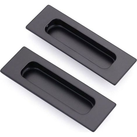 HONORNIC - Lot de 2 poignées rectangulaires encastrées pour porte coulissante 12 x 4 x 1,2 cm en acier inoxydable noir mat (1/5)