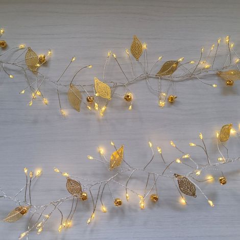 Ghirlanda a LED con foglie dorate e campanelle - 200 luci bianco caldo, 1,5 m