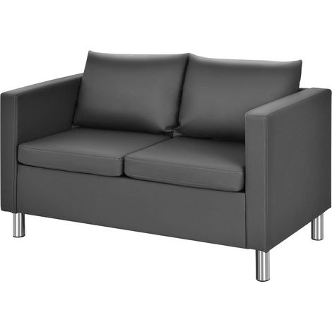 Costway – Canapé 2 places en cuir PU – Dossier rembourré 9 cm – Pieds en métal – Dimensions 120x60x62,5 cm – Charge 120 kg par assise – Gris (1/5)