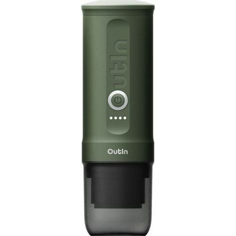 OutIn Nano Cafetera Espresso Eléctrica Portátil - Verde Bosque, Autocalentable USB-C, Café Molido y Cápsulas NS - Camping, Viaje, Senderismo