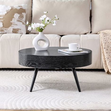 Table basse - WESTYLE - Ronde 70 cm - MDF effet bois noir - Pieds métal réglables - Hauteur 35,5 cm (1/5)