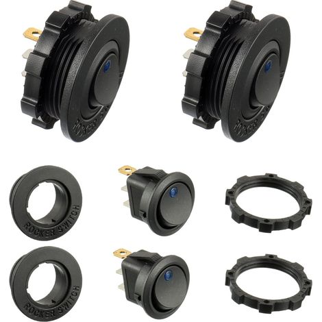 CCYKXA (4 Stück) Blauer runder LED-Lichtschalter KCD1-8 12 V 20 A wasserdichter Wippschalter für Seefahrzeuge und verschiedene Fahrzeuge, 3-poliger wasserdichter Lichtschalter mit Gehäuse
