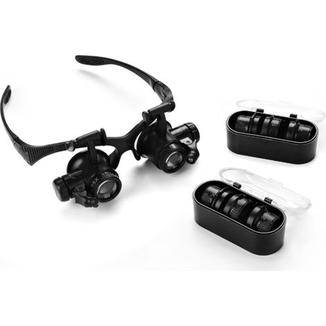 1 Loupe de réparation avec 2 LED,4 lentilles interchangeables 10X-25X,bandeau ajustable pour bijoux et montres (1/5)