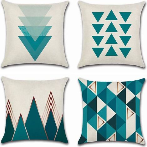 Sollbry 4 fundas de cojín de 45 x 45 cm, cuadradas, decorativas, para sofá, con estampado geométrico de triángulos azules, de algodón y lino, para decoración del hogar, dormitorio, sala de estar y ofi (1/5)