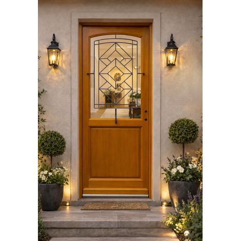 Porta d'ingresso in legno con vetro trasparente, Elioth, H.215xL.90 cm, lato tavolo P. sinistra, maniglia, cilindro grande, ferramenta.