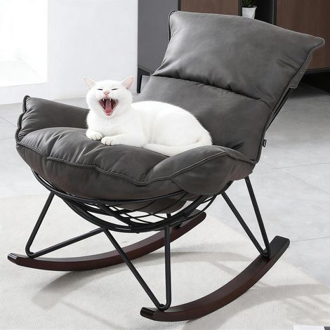 Schaukelsessel mit Polsterung, Metallgestell, bis 150kg belastbar, Grau (1/5)