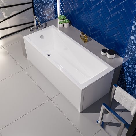 ECOLAM Badewanne Wave 170 x 75 cm Wanne Rechteckbadewanne + Schürze  Komplettset Acrylwanne Ablaufgarnitur Füße Silikon (1/5)